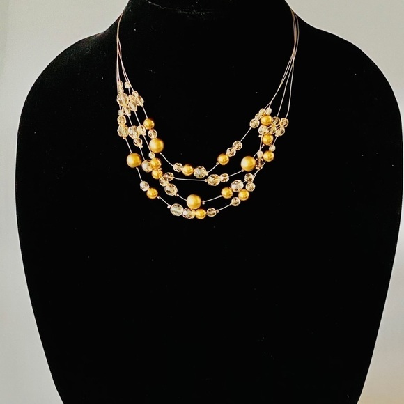 Necklace Faux Pearls Crystals Multiple Strands - Picture 7 of 7